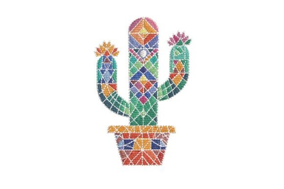Mosaic Cuctus: A Vibrant Brand Asset for Small Business Embroidery