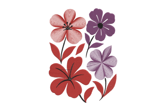 Red Purple Flowers: A Charming Bouquets Bunches Embroidery Design